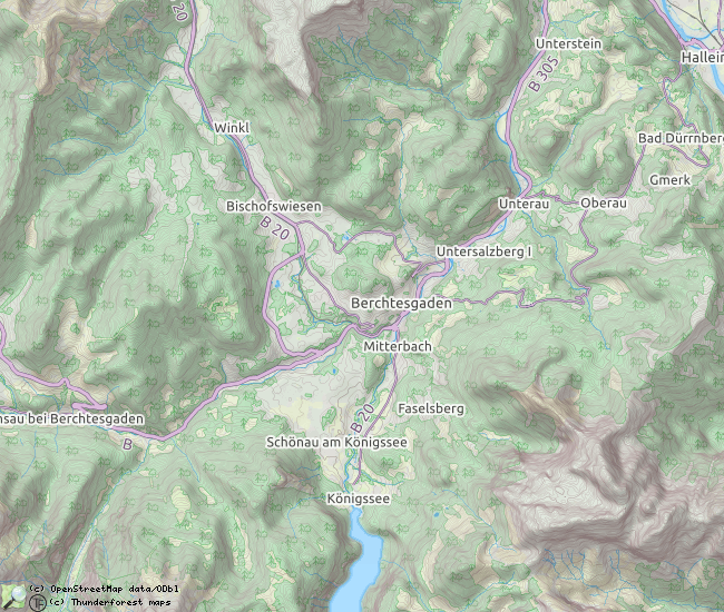 Kaart met in- en uitstap punten van de Berchtesgadener Ache 
