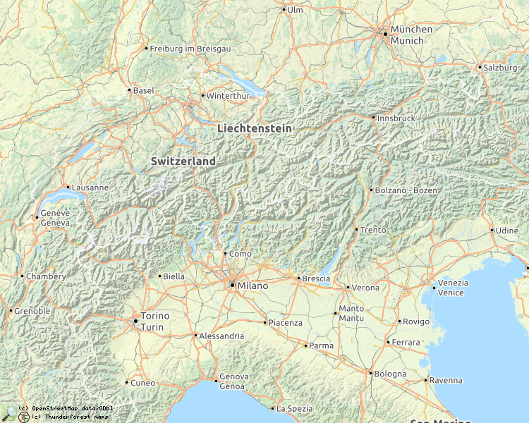 Kaart met beschreven rivieren in Italie 