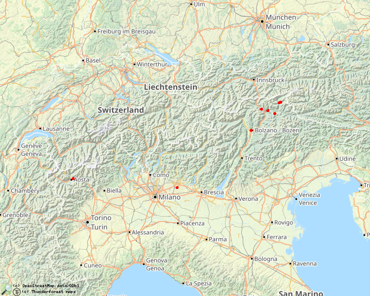 Kaart met beschreven rivieren in Italie 