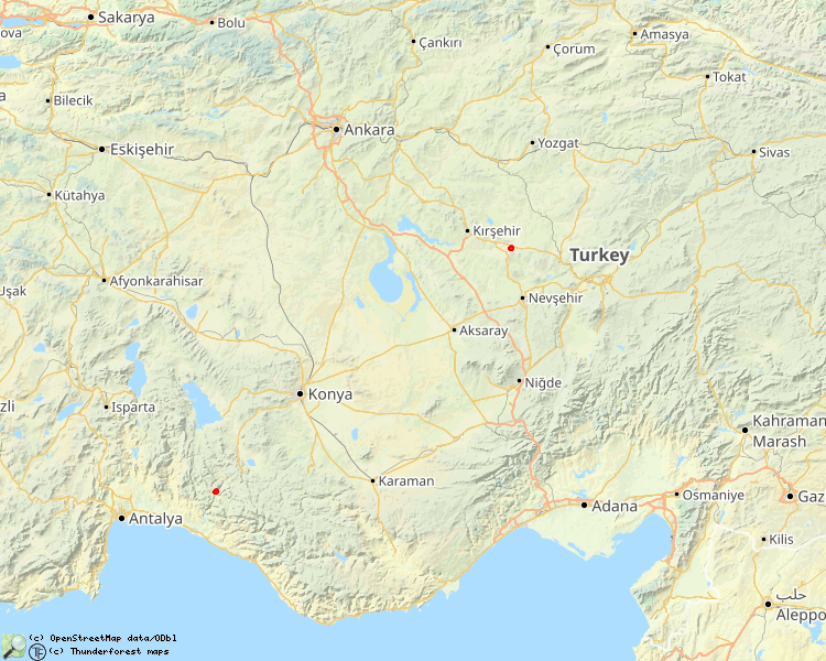 Kaart met beschreven rivieren in Turkije 